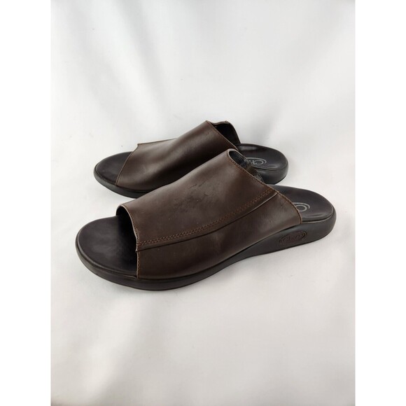 Chaco Men\'s Brown Leather Slides Sandals Shoes -‎ Size 13 - Made In Portugal main image 4